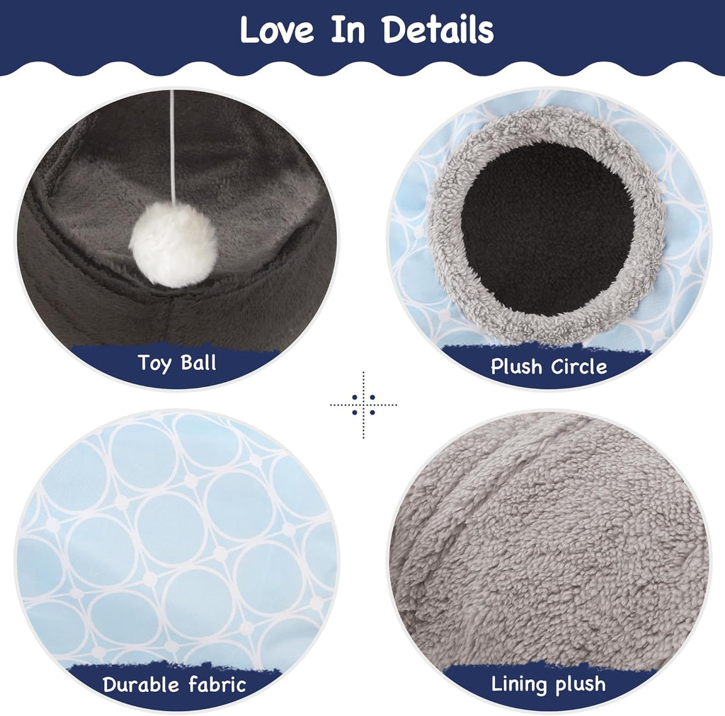 Tempcore Pet Cat Tunnel Tube Toys 3 Way Collapsible, Cat Tunnels for Indoor Cats Fleece-Lined in for Warmth，Kitty Tunnel Bored Cat Pet Toys Peek Hole Toy Ball Cat, Puppy, Kitten, Geometry Blue