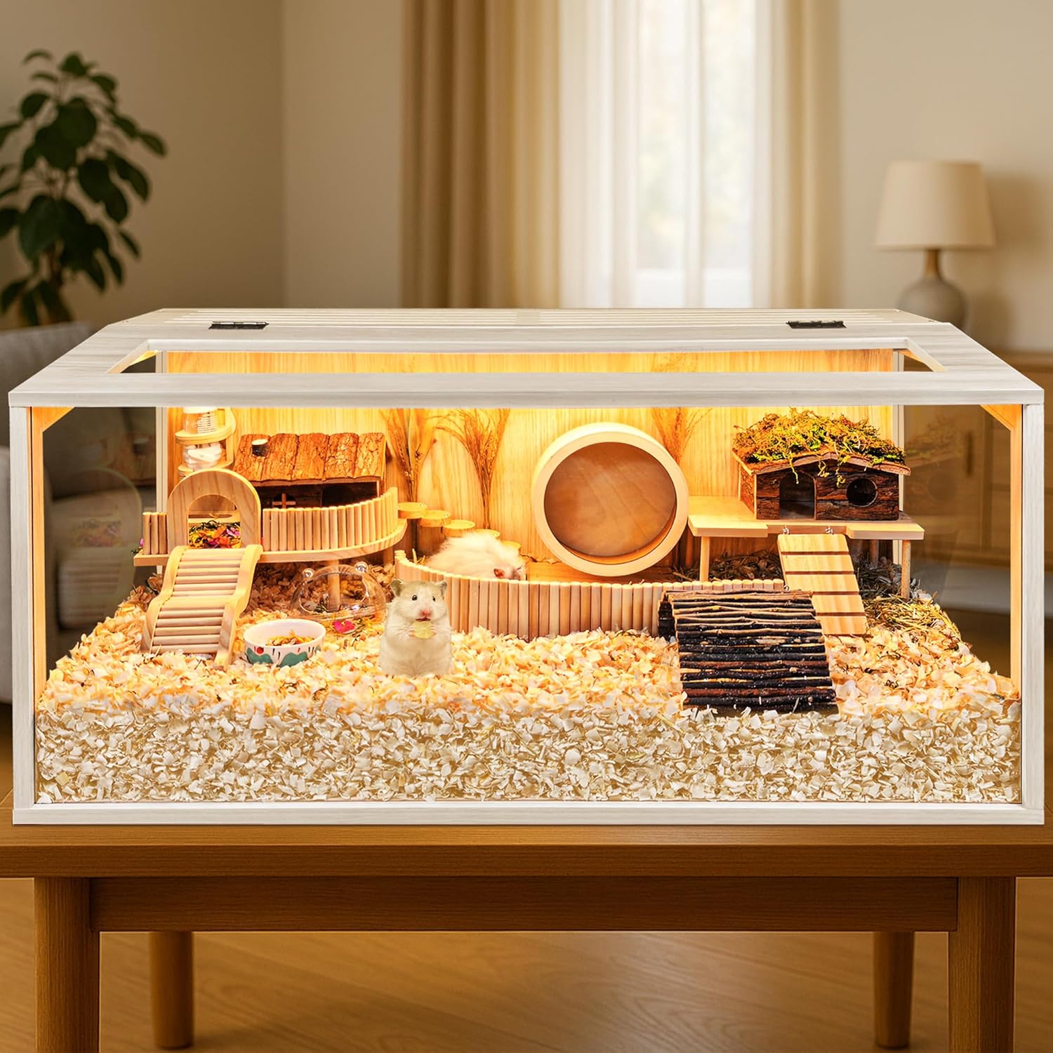 Prolee Hamster Cage Chewproof Wooden 40 Inch Guinea Pig Cages Mice and Rat Habitat Openable Top with Acrylic Sheets Solid Built
