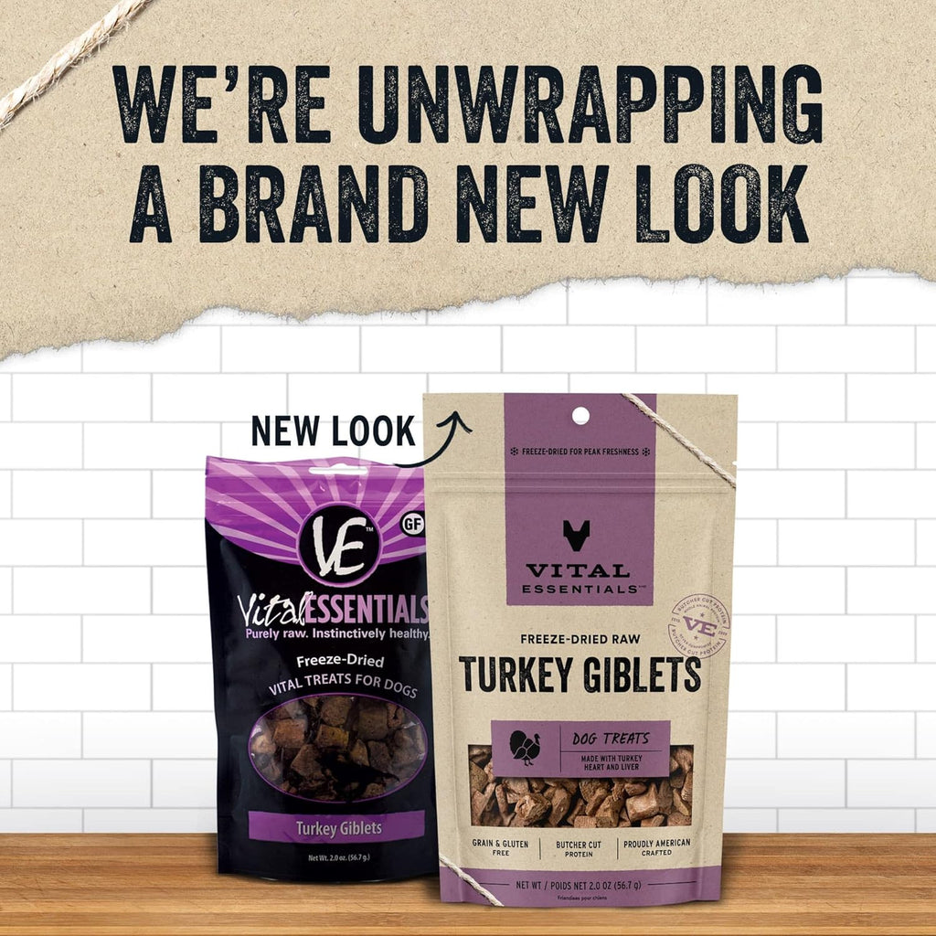 Vital Essentials Turkey Giblets Dog Treats, 2 oz | Freeze-Dried Raw | Single Ingredient | Premium Quality High Protein Training Treats | Grain Free, Gluten Free, Filler Free
