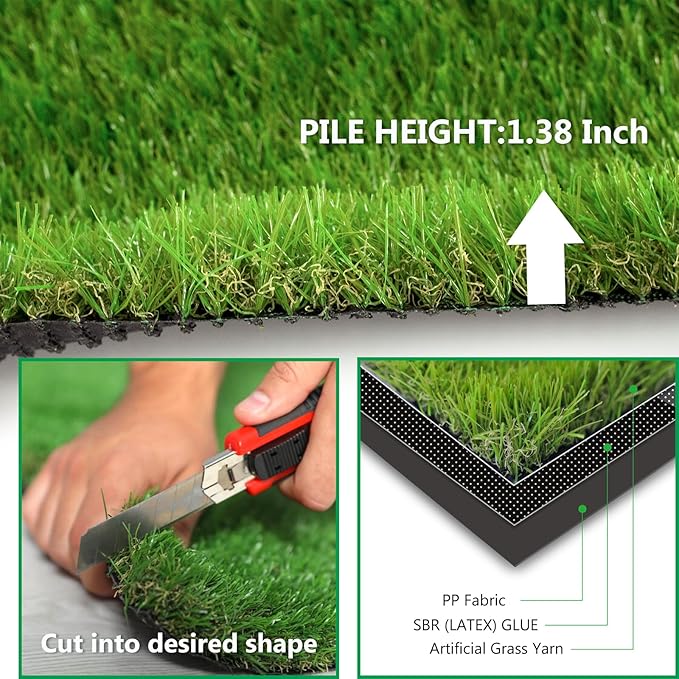 Artificial Grass Rug Outdoor Indoor 1FTX51FT Fake Grass Carpet Green Synthetic - Image 4