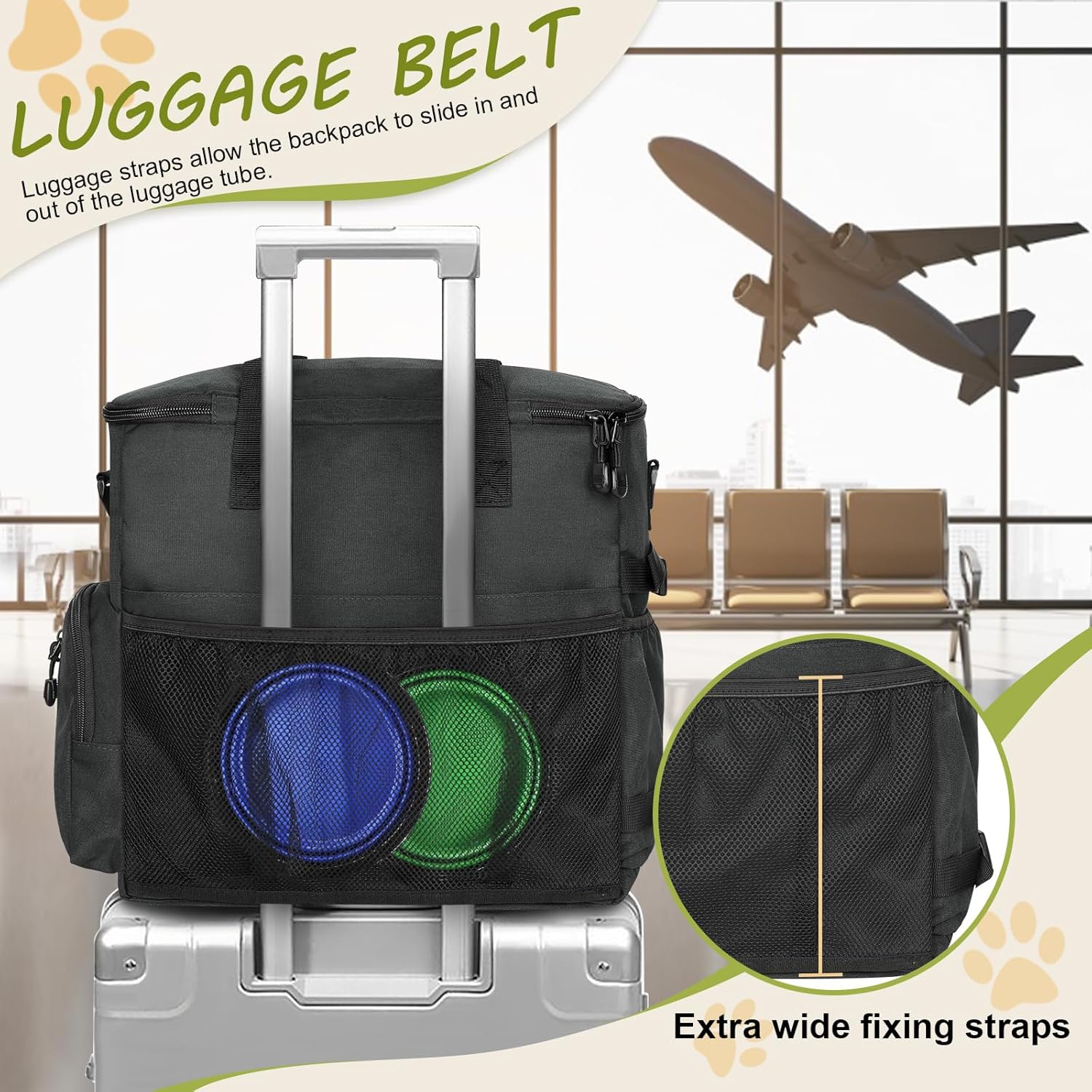 Dog Travel Bag Airline Approved–Pet Travel Tote with Collapsible Bowls,Food Containers & Feeding Mat–Multi-Pocket Organizer for Dogs & Cats, Durable & Water-Resistant for Hiking,Trips,Outdoors
