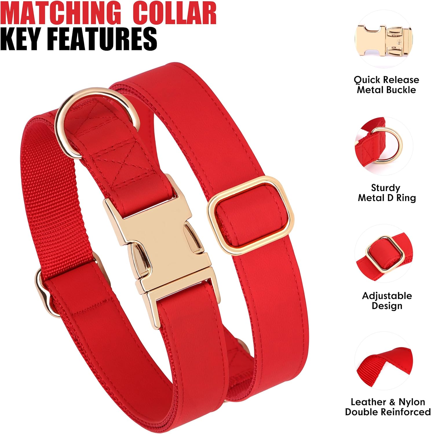 PET ARTIST Soft PU Leather Dog Collar, Bright & Classic Red Dog Collar with Quick Release Rose Metal Buckle, Adjustable Nylon Padded Durable Pet Collars for Small Dogs Girl, Neck Fit 9-14"