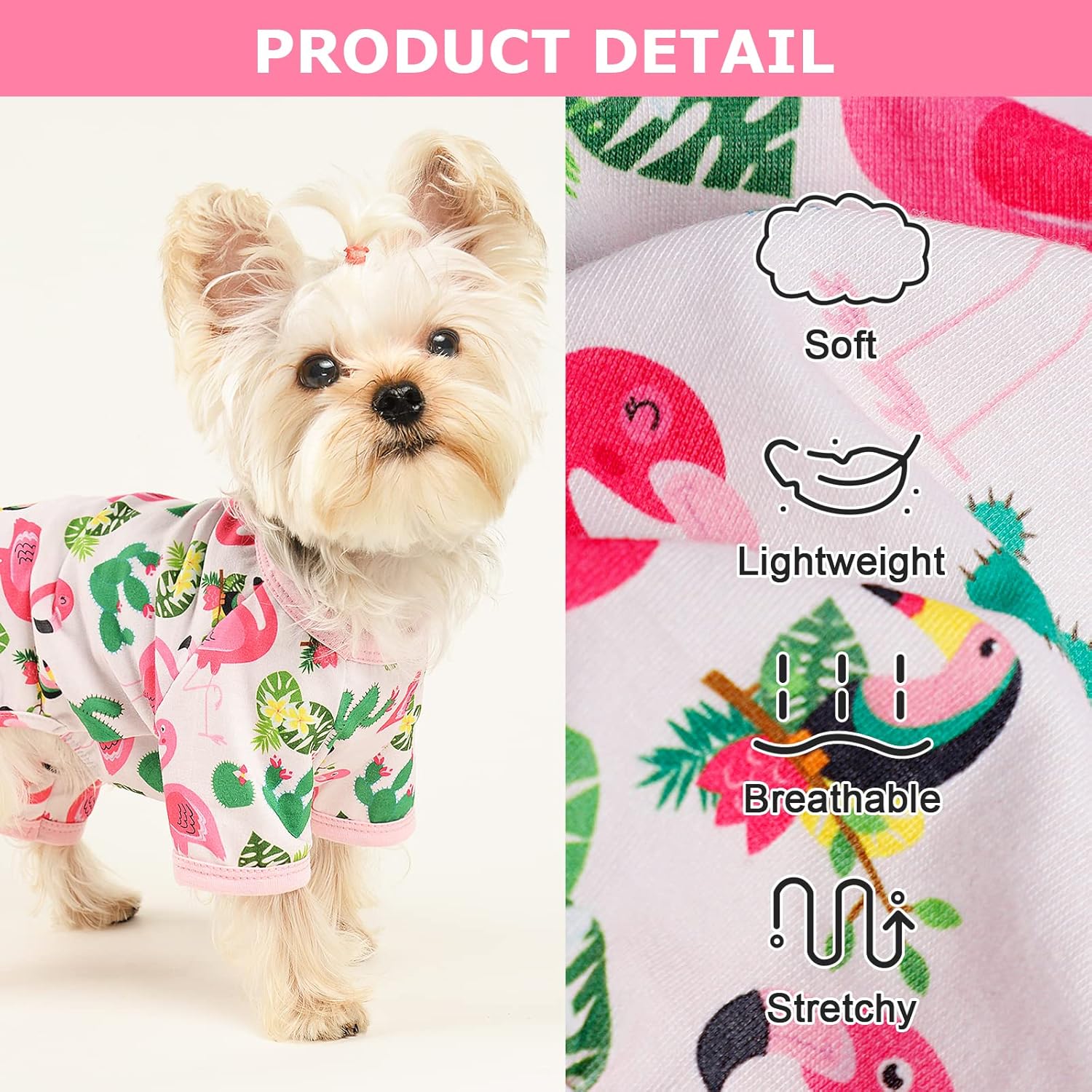 Dog Pajamas Pjs Summer Dog Clothes for Small Dogs Girl - Boy - Medium Size Dogs, Soft Stretchy Puppy Clothes Fall Doggie Onesies Cat Pet Jammies Outfit Flamingo Pink