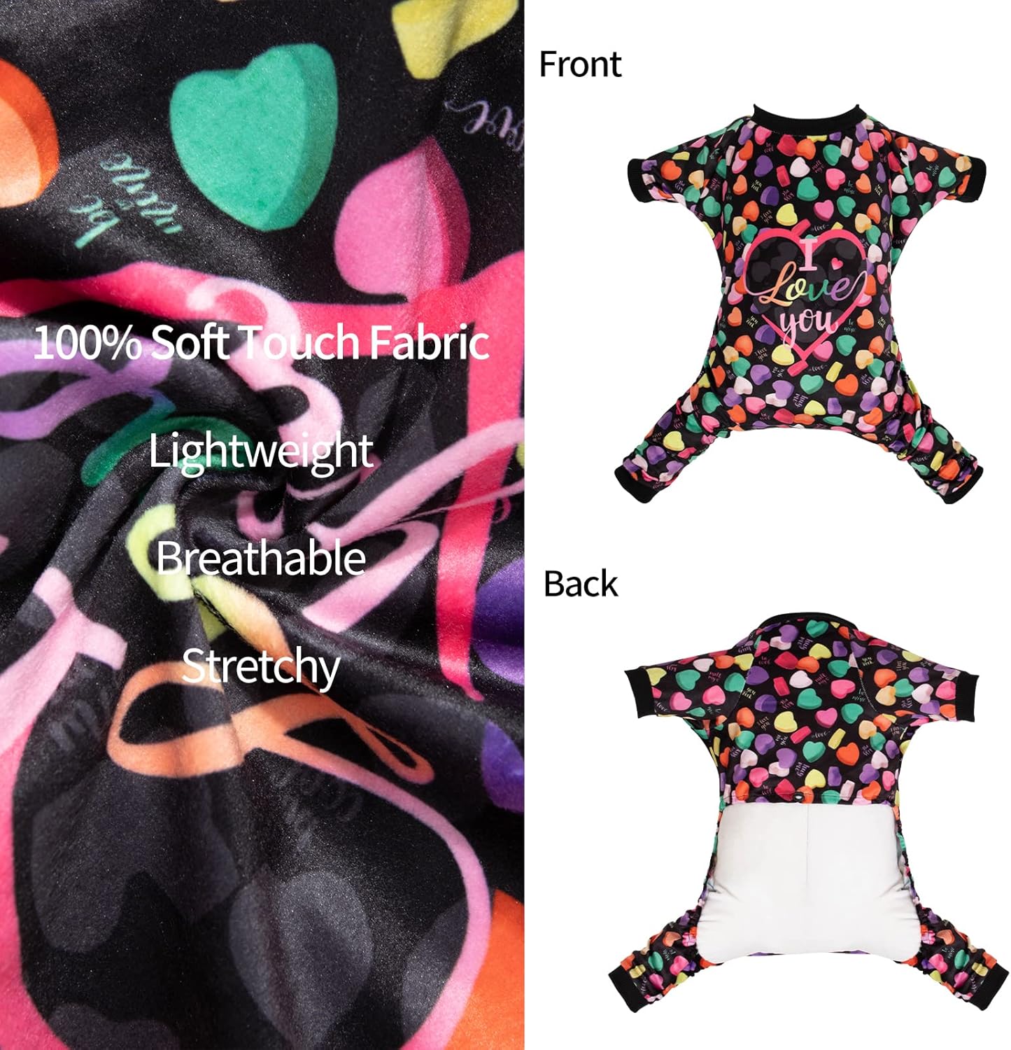 CuteBone Small Dogs Valentines Outfit Soft Puppy Onesies Pjs Dog Pajamas Pet Coat Cat Apparel Comfy Doggie Jumpsuit Bodysuit for All Seasons P272M