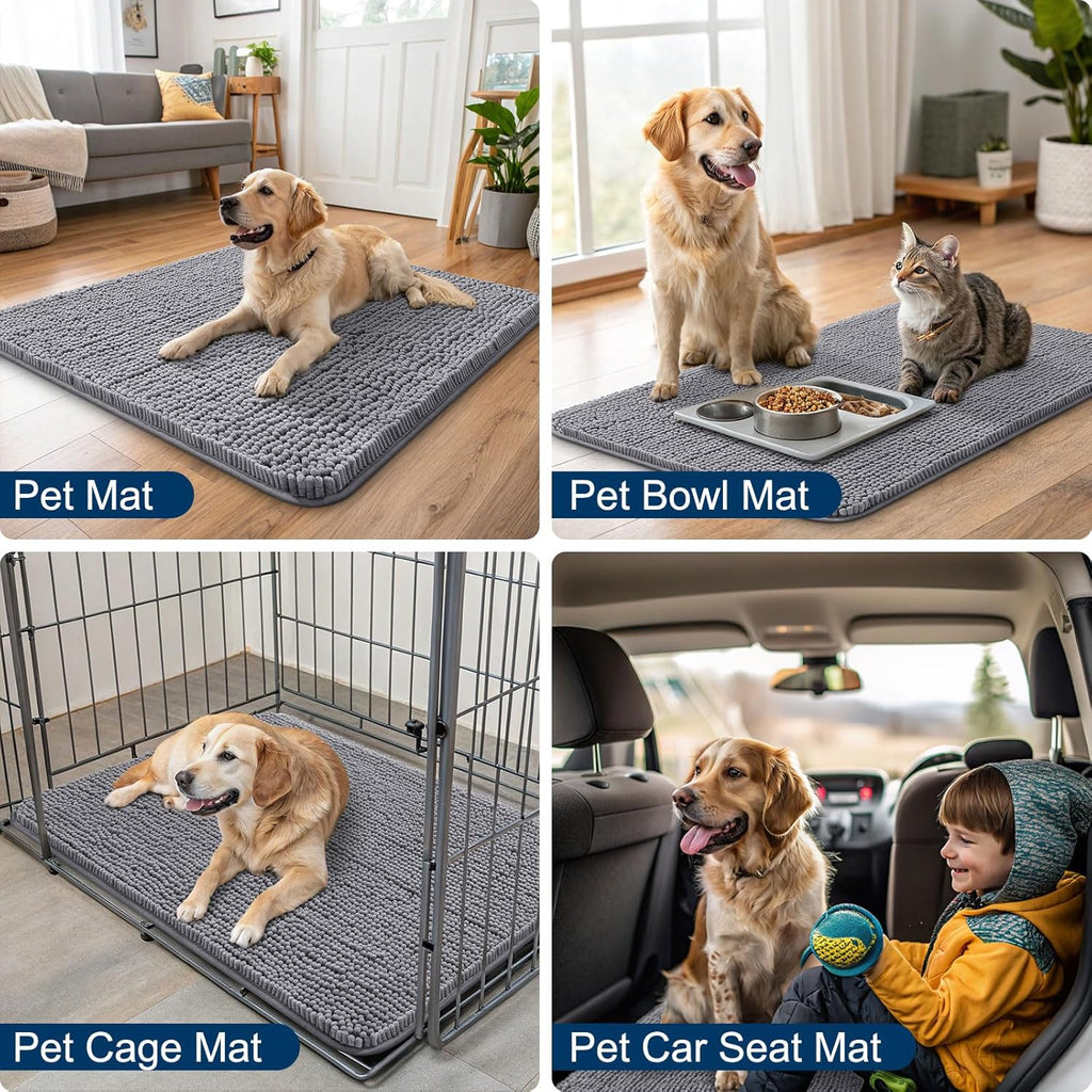 Smiry Dog Door Mat for Muddy Paws 59x35, Absorbs Moisture and Dirt Doormat, Non-Slip Washable Quick Dry Chenille Front Door Mat Indoor Entrance, Entryway Carpet for Inside Floor, Grey
