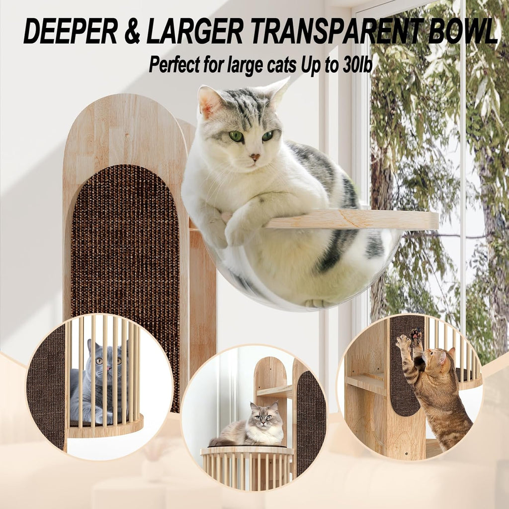 Modern Cat Tree Tower for Indoor Cats, 67" Tall Solid Wooden Cat Tower with Scratching Posts, 6 Level Natural Luxury Cat House with Big Bed, Washable Cushions Cat Furniture for Large Cats Brown