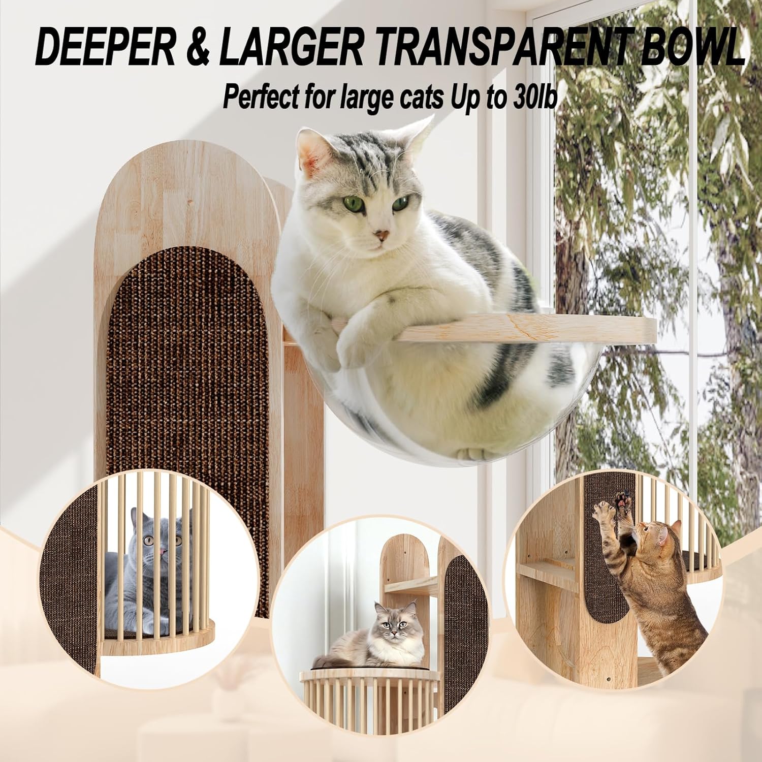 Modern Cat Tree Tower for Indoor Cats, 67" Tall Solid Wooden Cat Tower with Scratching Posts, 6 Level Natural Luxury Cat House with Big Bed, Washable Cushions Cat Furniture for Large Cats Brown
