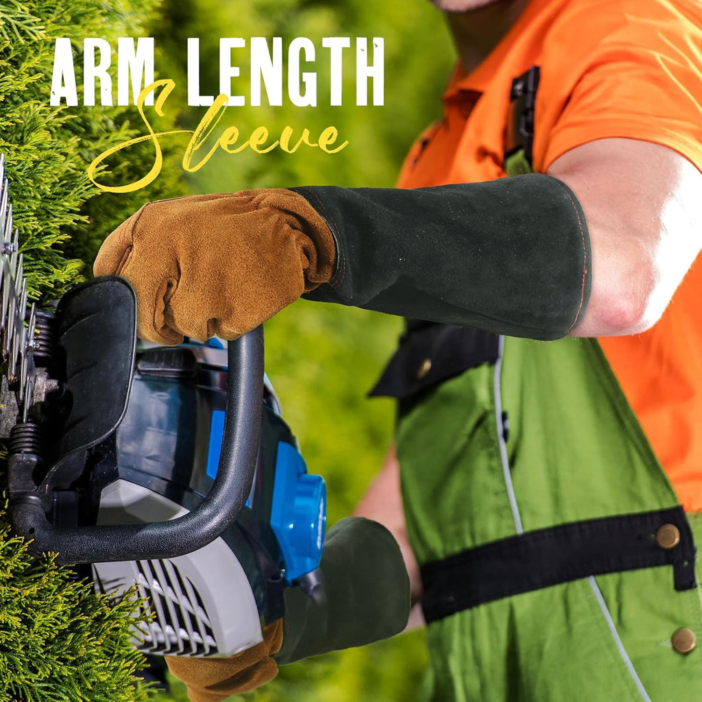 HANDLANDY Leather Gardening Gloves for Men & Women, Rose Pruning Thorn Proof Garden Glove, Long Sleeve Gauntlet Gloves (Black-brown, X-Large (Pack of 1))