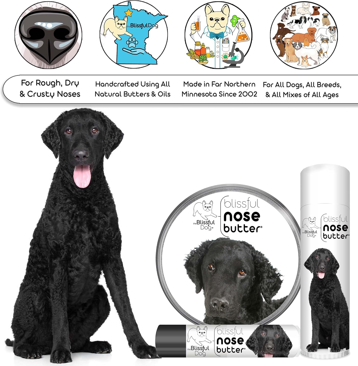 The Blissful Dog Curly-Coat Retriever Unscented Nose Butter, 8-Ounce