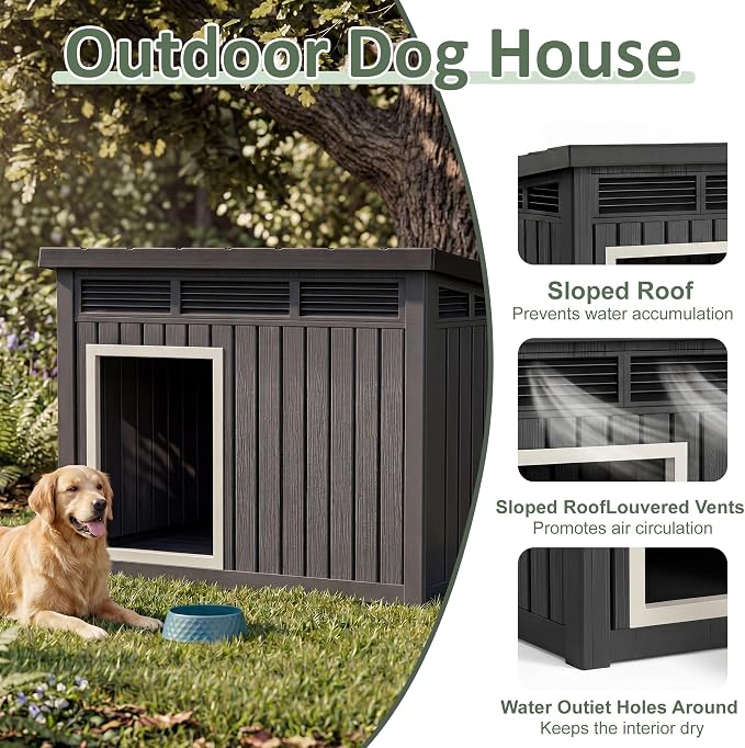 DRATO Small Dog House, Weatherproof Resin Dog House Outdoor - Image 2