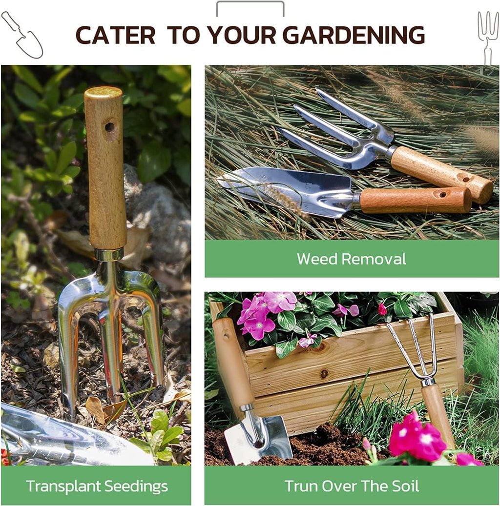 Gardening Tools 9-Piece Heavy Duty Garden Hand Tools with Fashion and Durable Garden Tools Organizer Handbag, Rust-Proof Garden Tool Set, Ideal Gardening Gifts for Women
