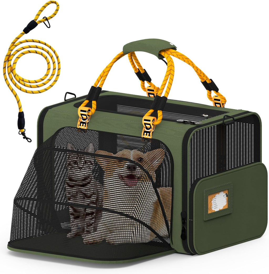 PAWZIDEA Expandable Large Pet Carrier, 24"X16"X16" Cat Carrier for 2 Cats, Collapsible Dog Travel Crate for Small Medium Dog, Soft-Sided Car Seat Cage Bag w/XL Storage Pocket, ID Card, Shoulder Strap
