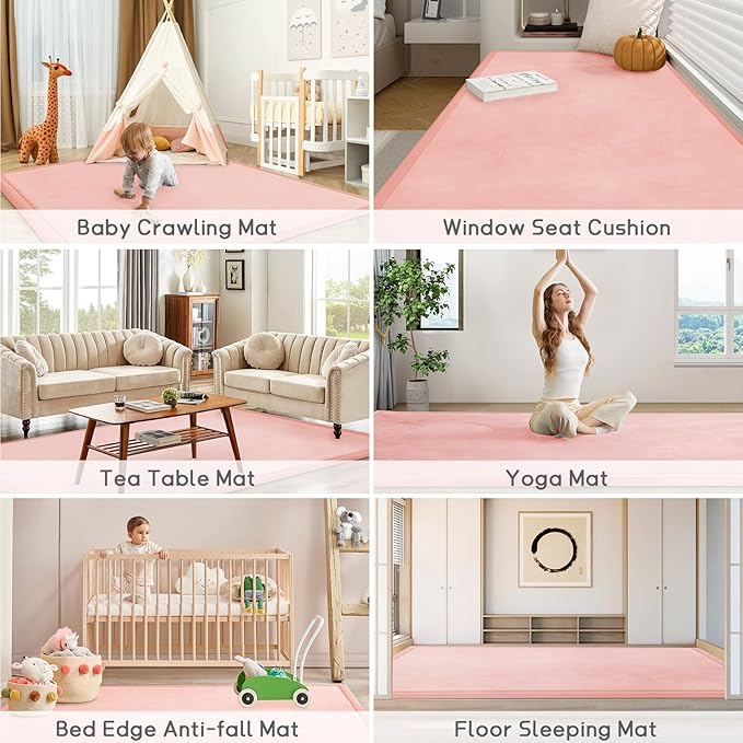 Baby Play Mat for Floor Tummy Time Mat Nursery Muscle Area Rug Playroom Rug Tatami 47"*47" Memory Foam 1.3" Thick Crawling For Babies,Toddlers, Infants, Kids,Floor(Pink)