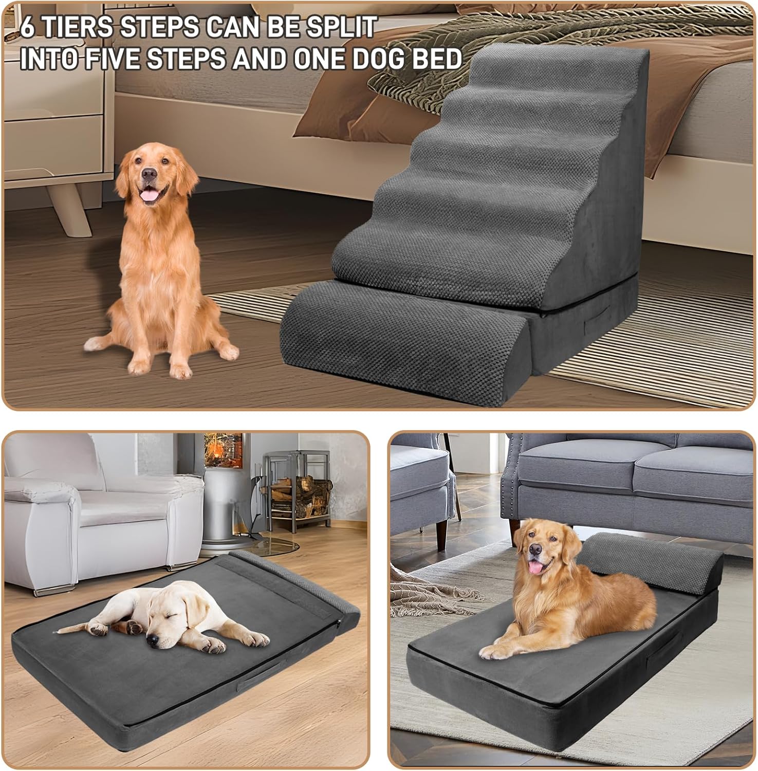 Soft Dog Stairs & Steps for High Beds 24-28 Inches Tall for Small Dogs, LitaiL Pet Stairs/Steps for Beds 28 Inches High, Non-Slip Dog Ramps for Older Cats