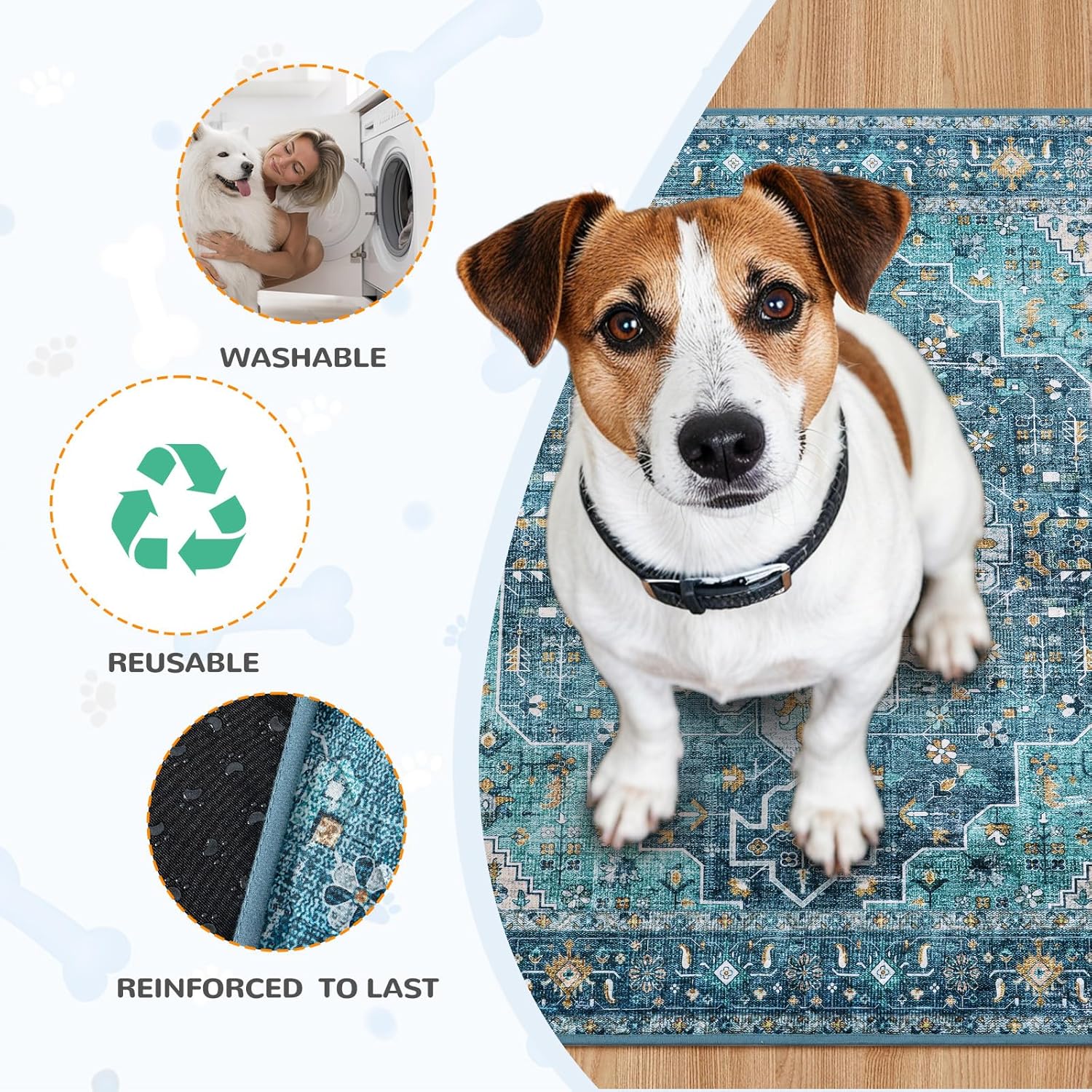 Lahome Super Absorbent & Leakproof Washable Dog Pee Pads - 2 Pack Value Set - Waterproof, Non-Slip Reusable Pads for Puppy Training, Crates & Whelping (24"x24", Blue)