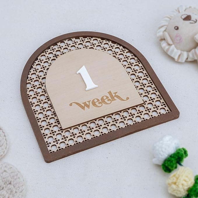 Baby Monthly Milestone, Wooden Baby Milestone Signs, Monthly Milestone Wood Discs, Baby Milestone Discs (3D Rattan)
