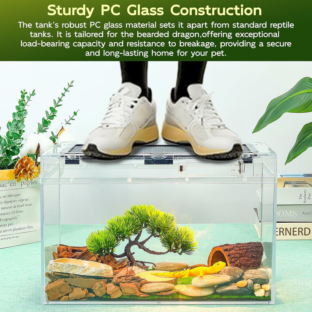 12.5''×6''×7'' Reptile Tank Kit with Heat Lamp, Spray Bottle, Shovel, Tweezers, Food Bowl, Hideout -Perfect for Geckos, Snakes, Lizards, Turtles, Jumping Spider,Milk Frog,Hermit Crabs