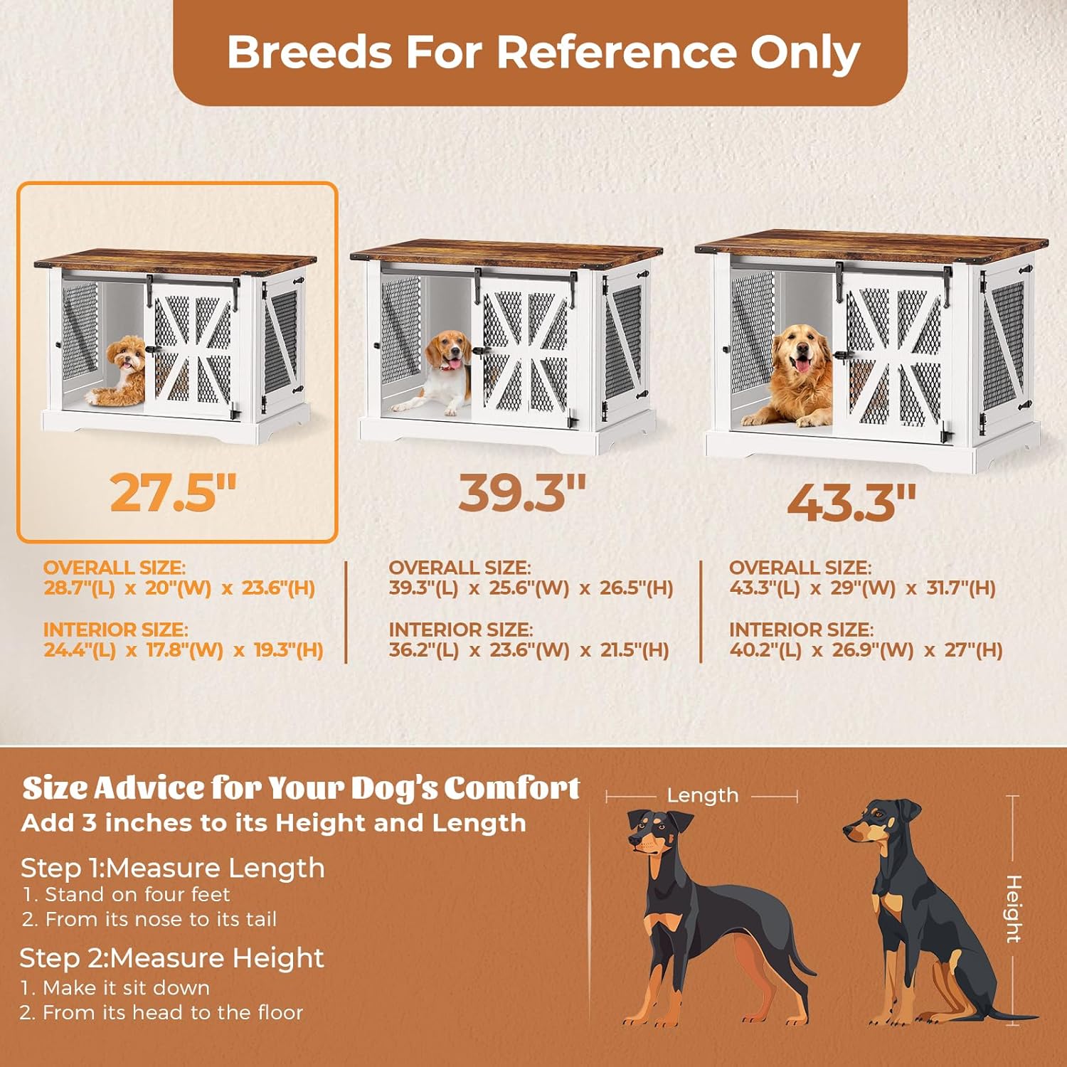 VOPEAK 27.5" Small Dog Crate Furniture, Chew Resistant Dog Crate for Puppy Dogs, Heavy Duty Small Dog Crate Dog Kennel Indoor with Double Doors, Wooden End Table for Bedroom Living Room, White
