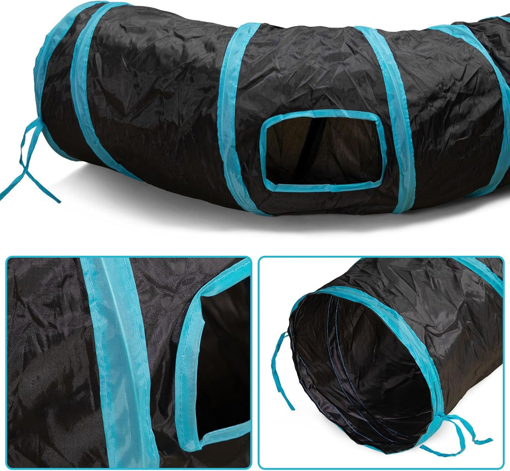 Cat Tunnel, S-2-Way Cat Tunnels for Indoor Cats, Interactive Toy Maze Cat House, Foldable Cat Tubes and Tunnels for Cats Kittens, Puppies, Kitty, Kitten, Rabbit, Guinea Pigs (Blue & Black)