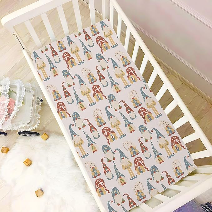 Colorful Gnomes Crib Sheets Soft Breathable Fitted Baby Playard Sheets Mattress Cover for Girl Boys, 39" x 27" x 5"