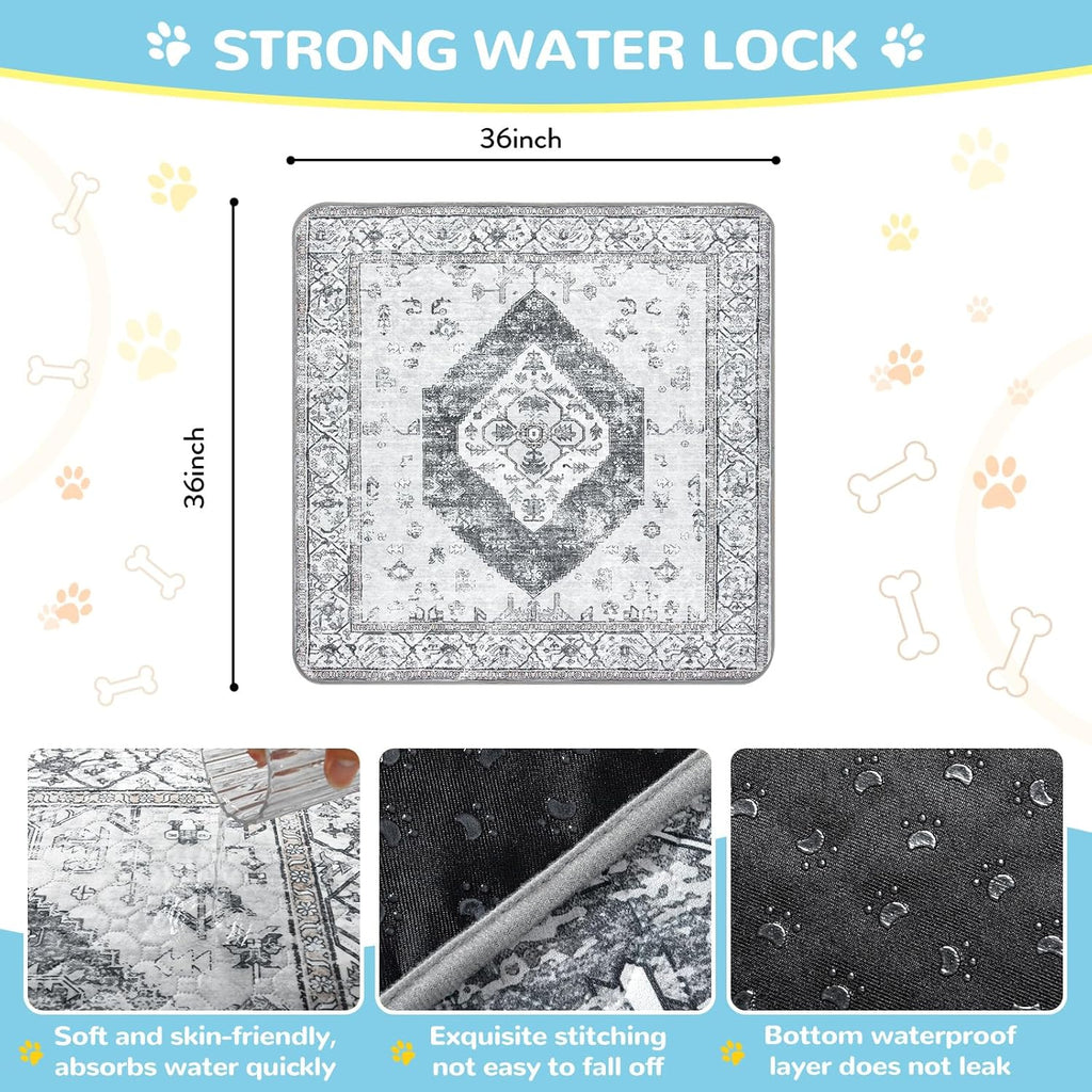Lahome Super Absorbent Washable Pee Pads for Dogs - Secure Floor Protection - Non-Slip, Leakproof Reusable Pads for Training, Crates & Playpens (2 Pack, 36"x36", Gray)
