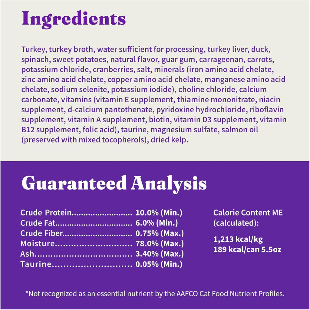 Halo Wet Cat Food Turkey & Duck Recipe, Grain Free Wet Cat Pate, Canned Cat Food for Extra Hydration, 5.5 Oz Can (Pack of 12)