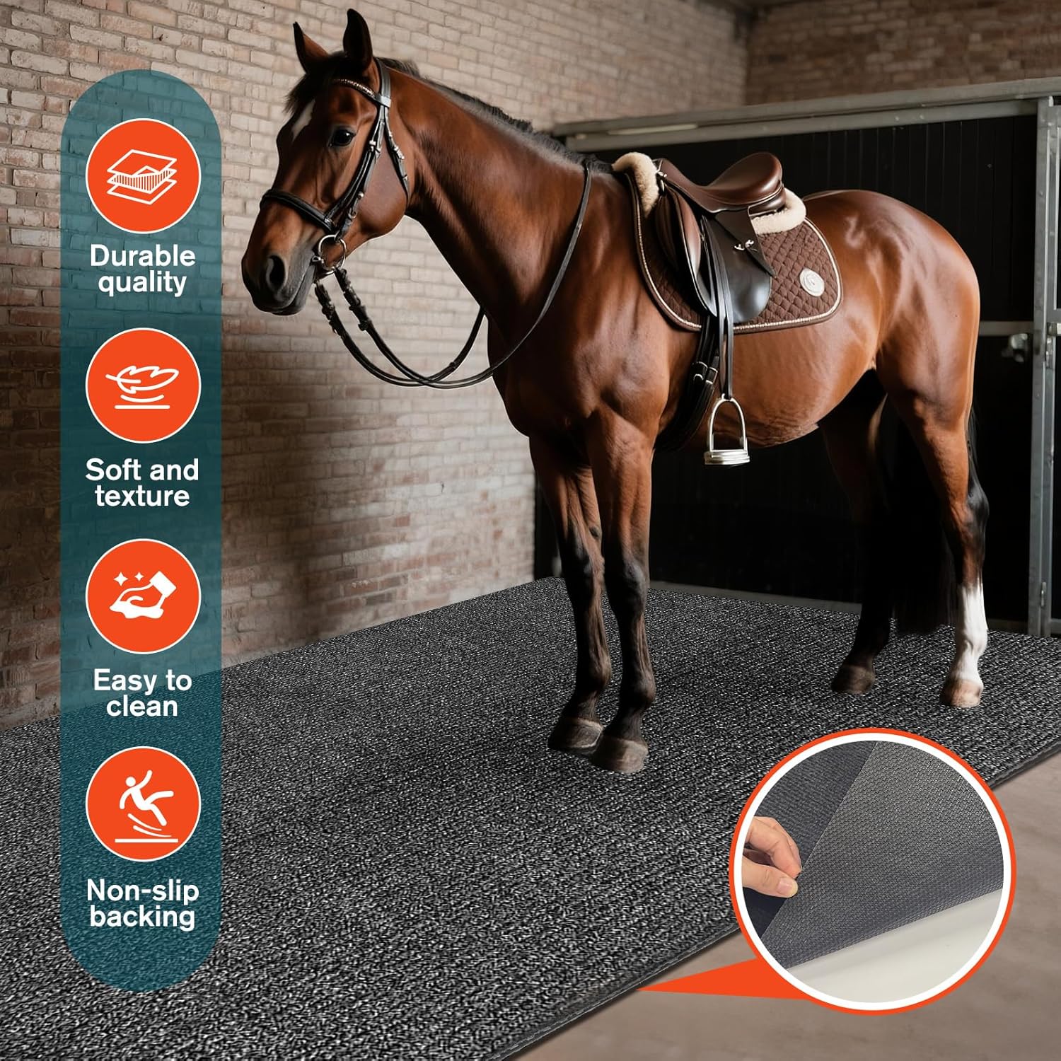 LILXIU 4x6 Ft Horse Stall Mat 6mm Thick Stable Mat for Horses Durable Tear Resistant Polyester with TPE Rubber Backing Moisture Absorbent Easy to Clean for Stables Barns Kennels Garages