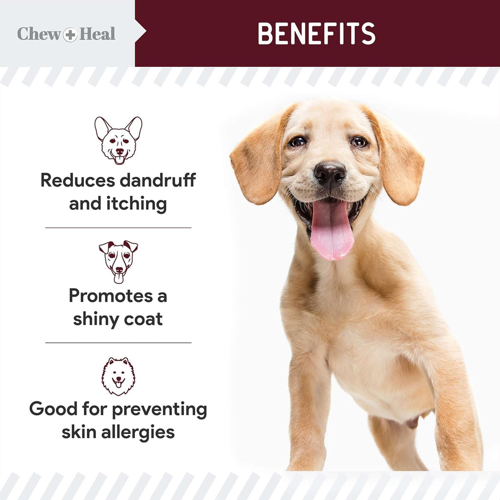 Dog Skin and Coat Supplement -360 Soft Chew Omega Treats for Skin Allergies -Salmon Oil Blend of Essential Fatty Acids, Omega 3, 6, Vitamins, Minerals -Made in USA (2 Packs of 180, Lamb Flavor)