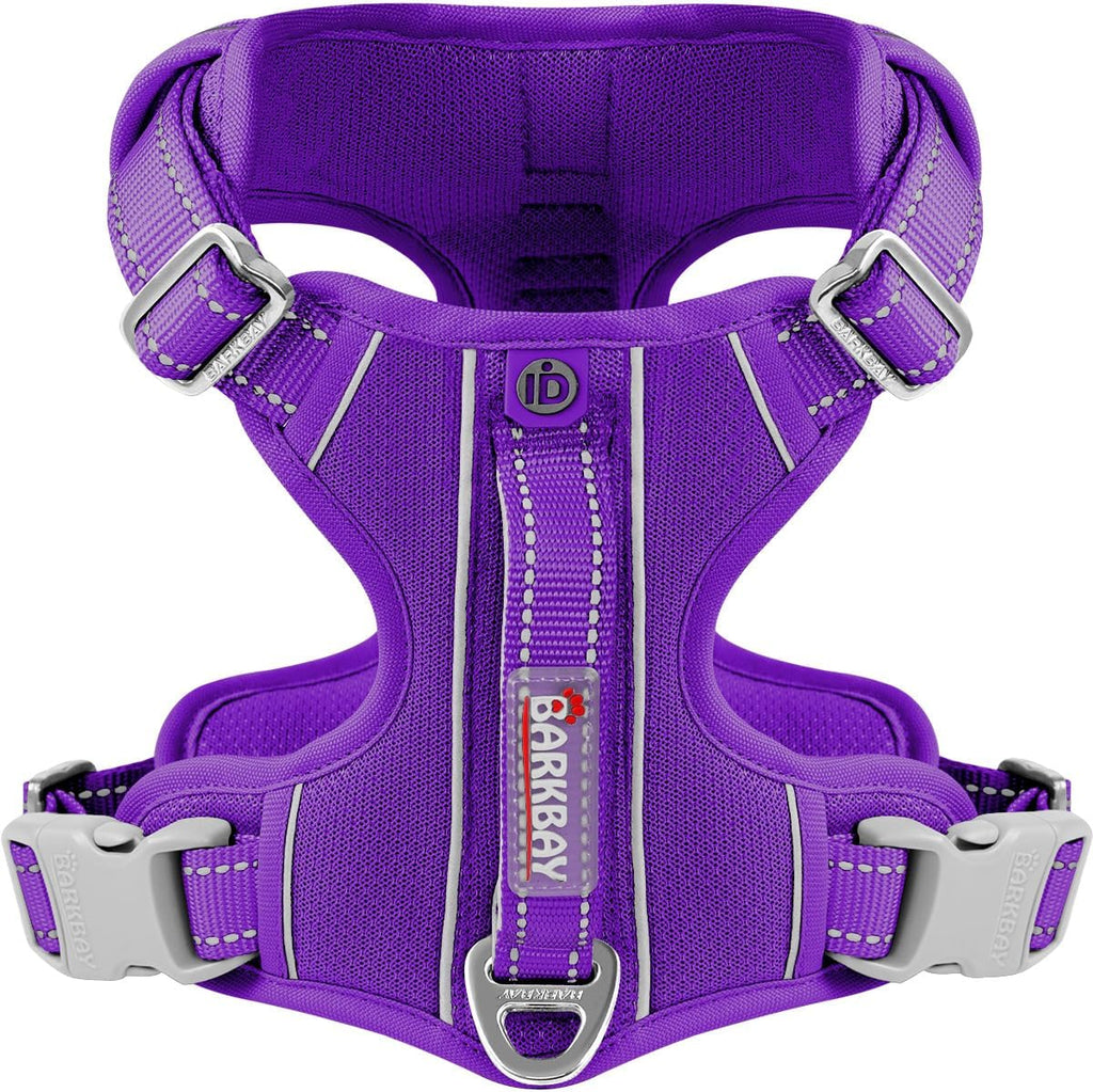 BARKBAY Dog Harness No Pull with ID Tag Pocket - Heavy Duty, Reflective, Easy Control for Large Dogs(Purple,L)