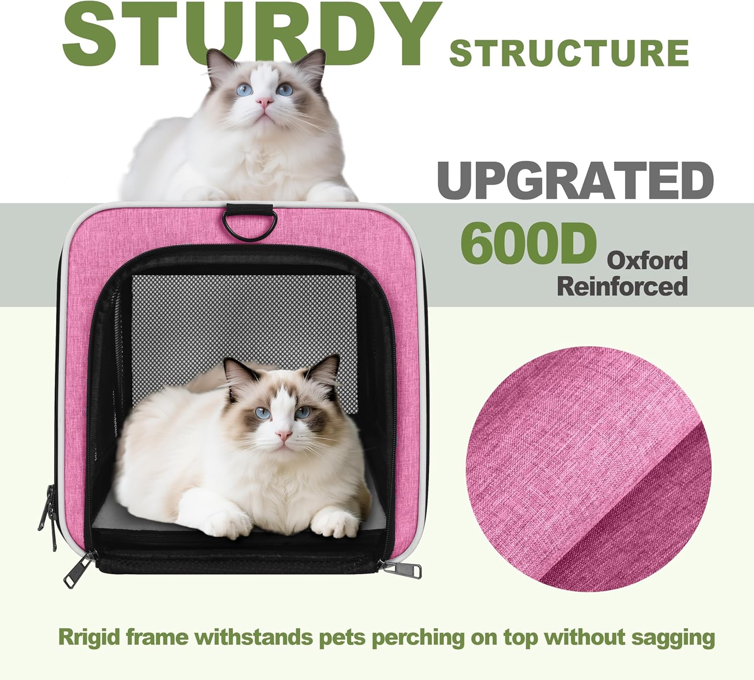 Cat Carrier 18x11x11 Delta Airline Approved, Easy Load Soft Pet Plane Travel Bag 15 pounds, Teacup Dog Crate 12 lbs, Yorkie Kennel Carrying Case, Kitten Toy Poodle Mesh Cage up to 20lbs Pink