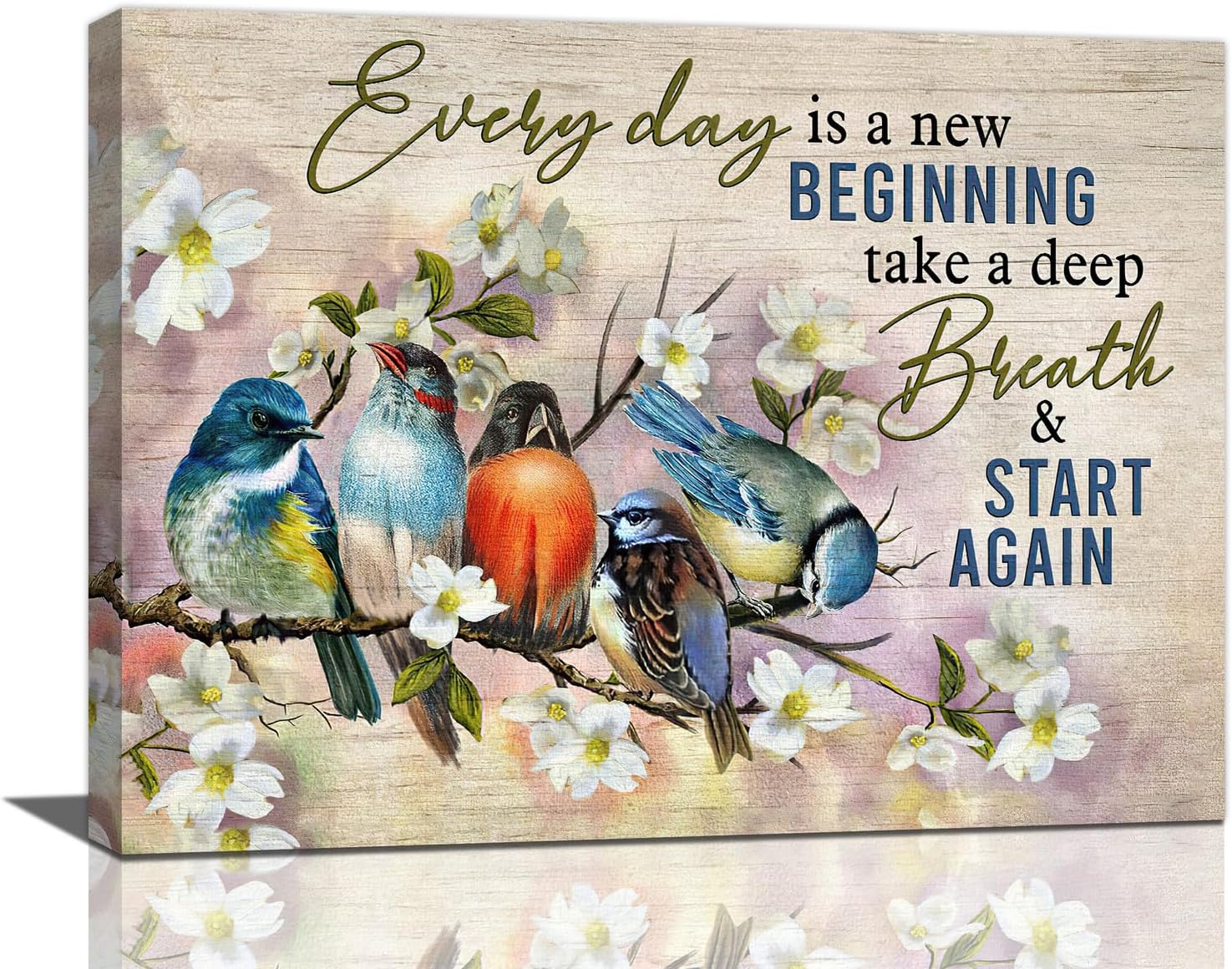 Bird Wall Art Farmhouse Flower Branch Pictures Rustic Country Birds Wall Decor Floral Canvas Print Painting Artwork for Bathroom Living Room Bedroom 12"x16"