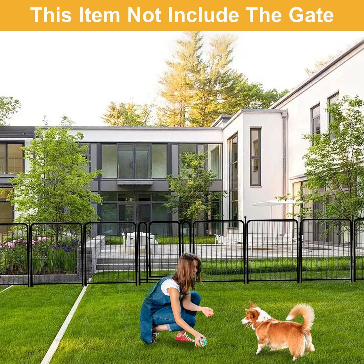 Doorless Dog Playpen 56inch 10 Panels, Dog Fence Outdoor for Yard, Garden Fence for Medium/Large Pets. Black Dog Pens Total22.1 Ft(L)
