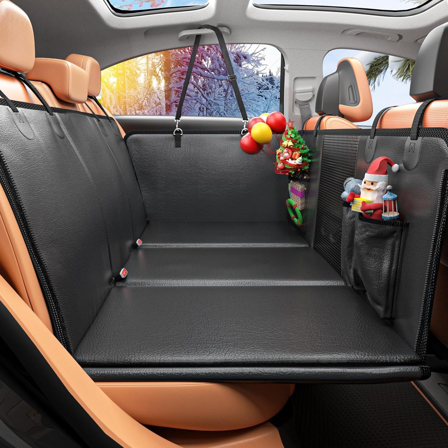 Back Seat Extender for Dogs,Hard Bottom Car Seat Cover,100% Waterproof 600D Heavy Durable Scratchproof Leather Car Dog Cover Back Seat,Non Slip Easy Clean Car Seat Protector,with Storage Bag