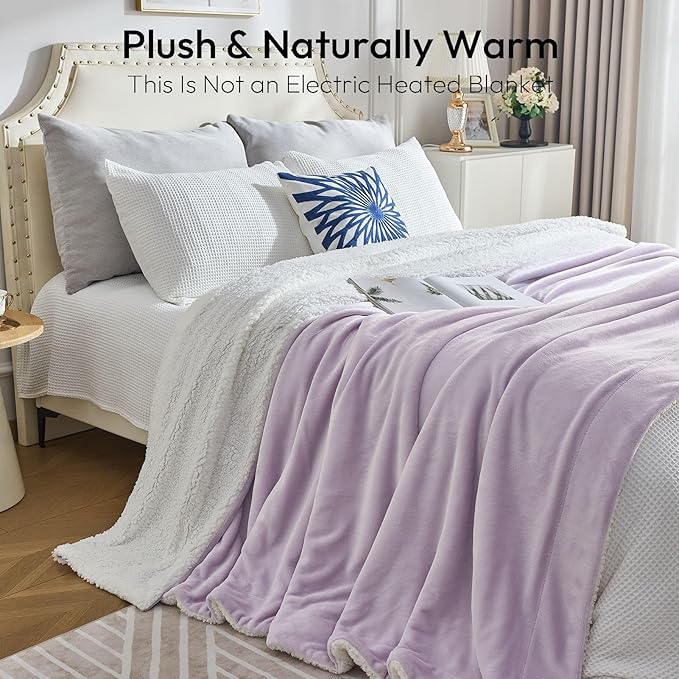 NANPIPER Warm Sherpa Blanket for Couch, Soft Fleece for Winter, Fuzzy Plush Throw Gift for Women, Lavender 50x60 Inches