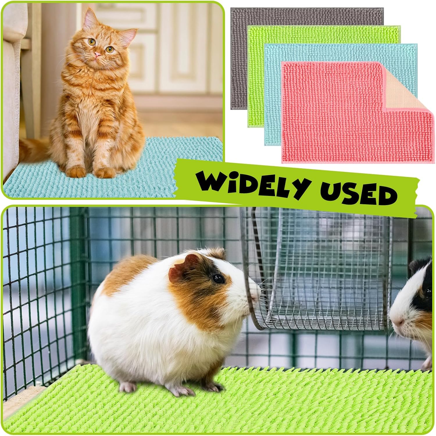 Barydat 8 Pcs Guinea Pig Cage Liner for Guinea Pig Cage Bedding Reusable Rabbit Mat Pad Washable Training Pad Animal Sleeping Bedding Mat(24x16'',Gray, Green, Pink, Blue)