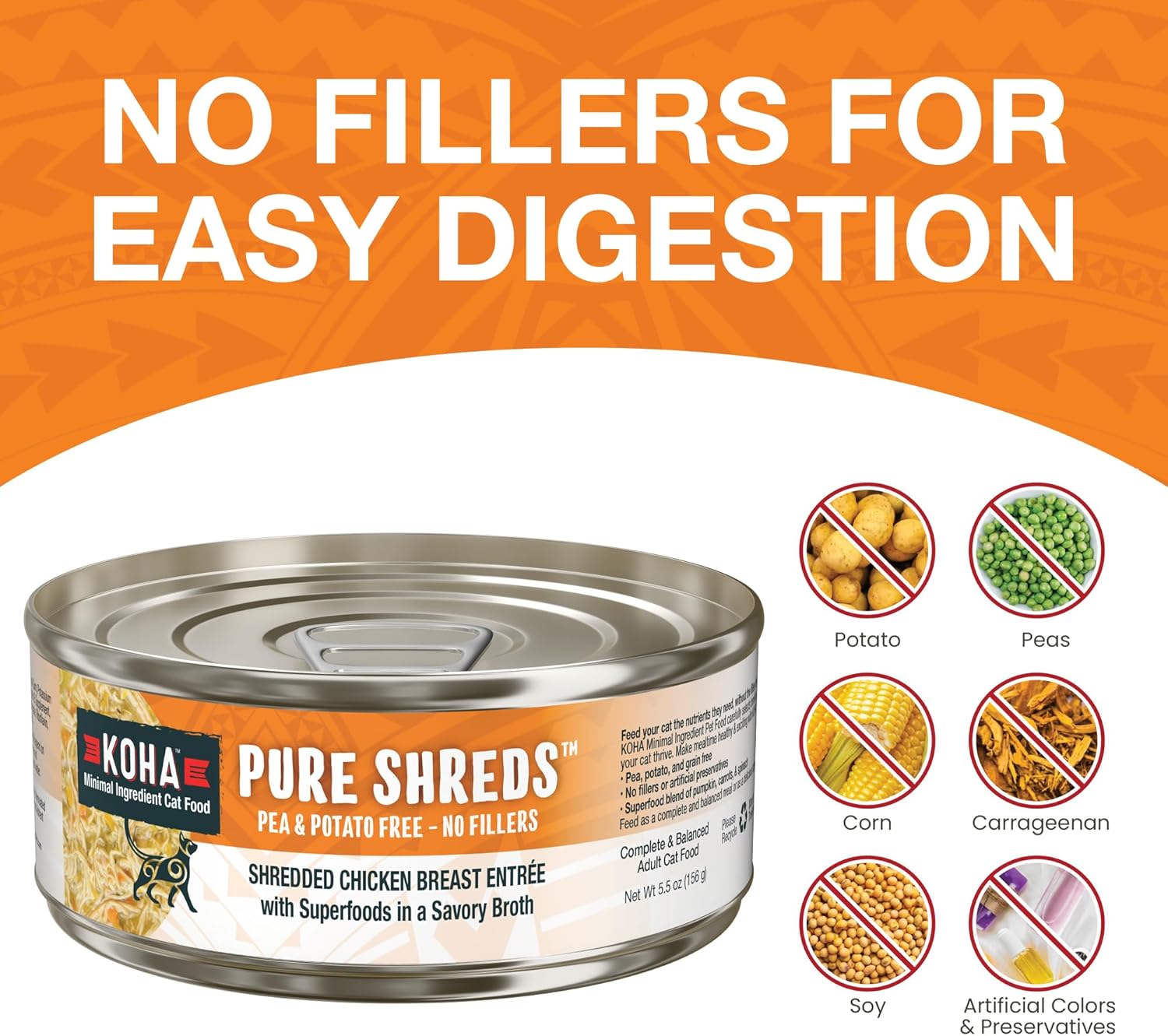 KOHA Pure Shreds Chicken Entrée for Cats, High Protein Wet Cat Food, 5.5oz Cans (Pack of 12)