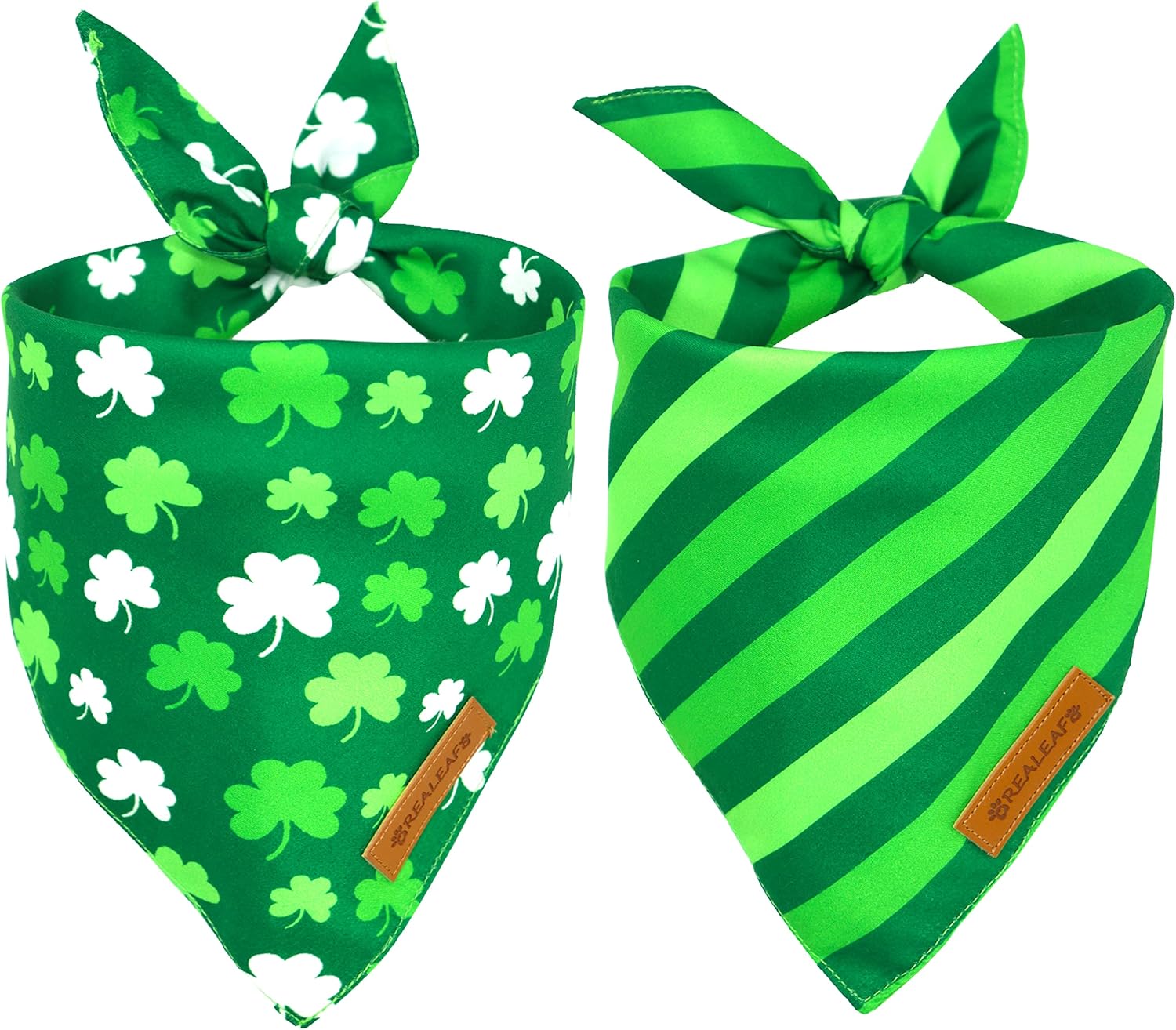 Realeaf St. Patrick's Day Dog Bandanas 2 Pack, Triangle Reversible Pet Scarf for Boys and Girls, Premium Durable Fabric, Holiday Bandana for Large and Extra Large Dogs (X-Large)