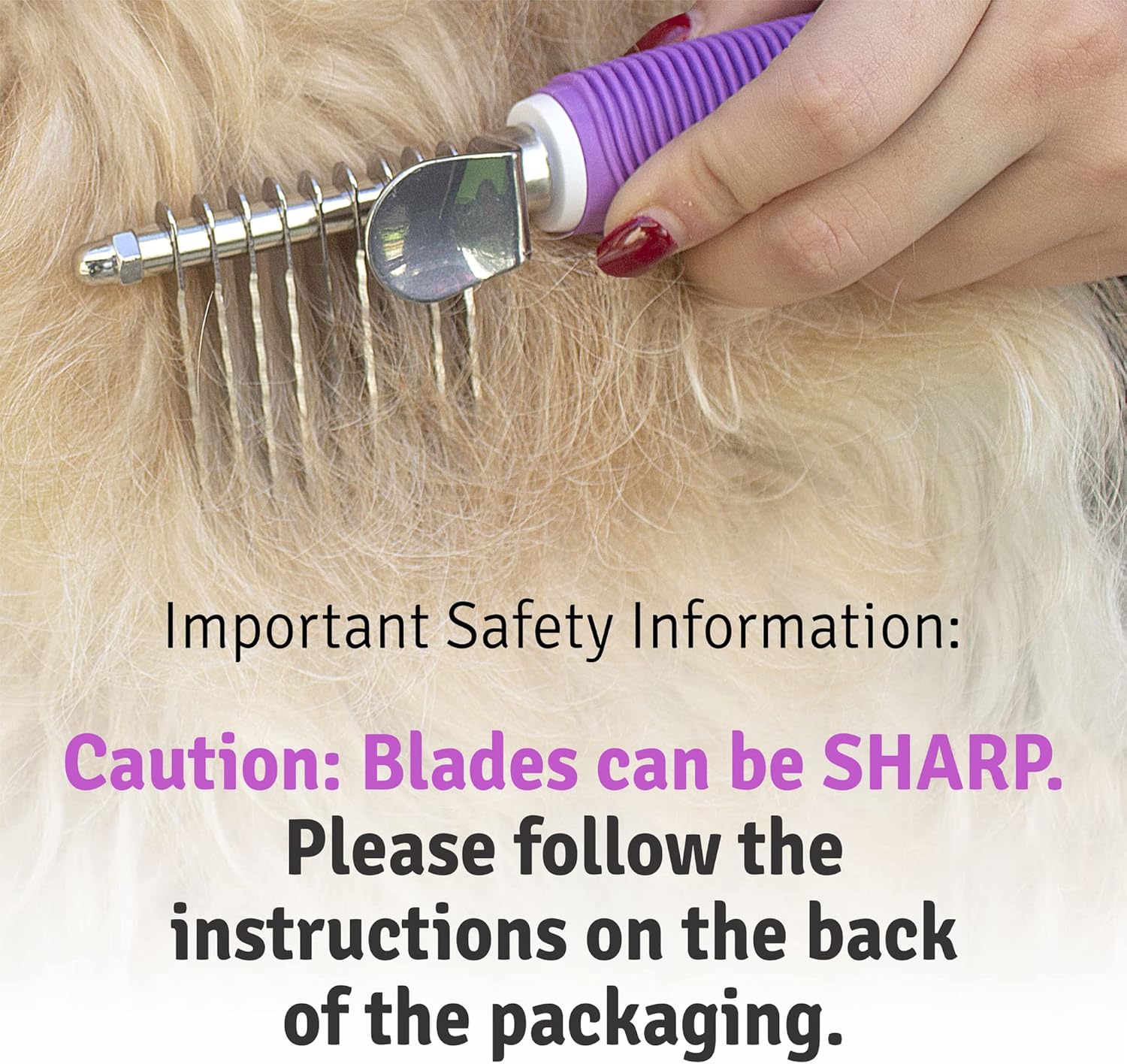Poodle Dematting Fur Rake Comb Brush for Dogs and Cats - Long 2.5" Steel Safety Blades Metal Comb for Detangling Matted or Knotted Undercoat Hair