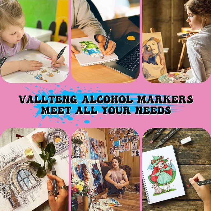 alchilalart 100 color alcohol base markers, alcohol marker set with base, double head alcohol sketch drawing markers animation for adults and children