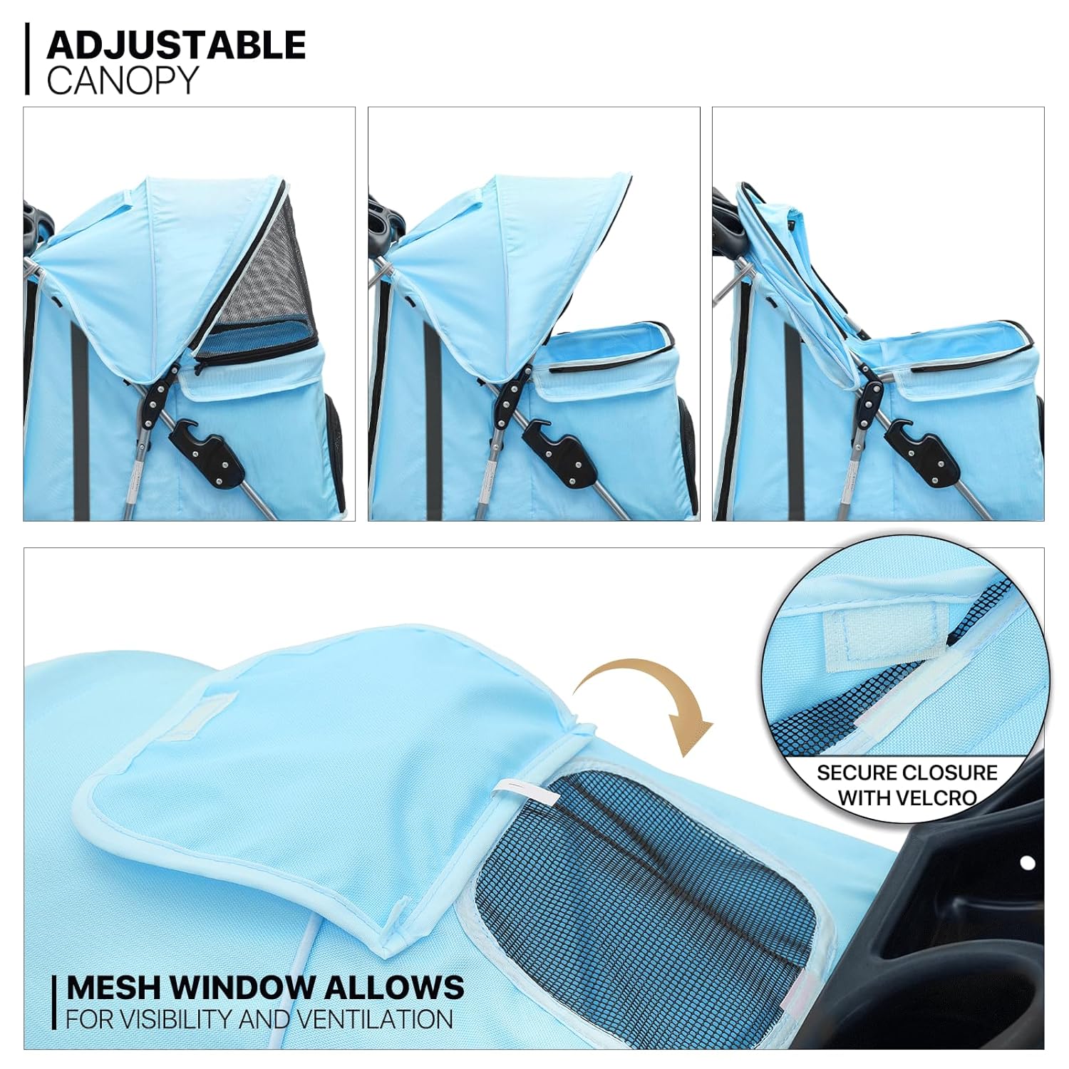 MoNiBloom 3 Wheels Pet Dog Cat Stroller for Small Medium Dogs Cats, Lightweight Foldable Jogger Stroller w/Storage Basket and Cup Holder, Mint Green