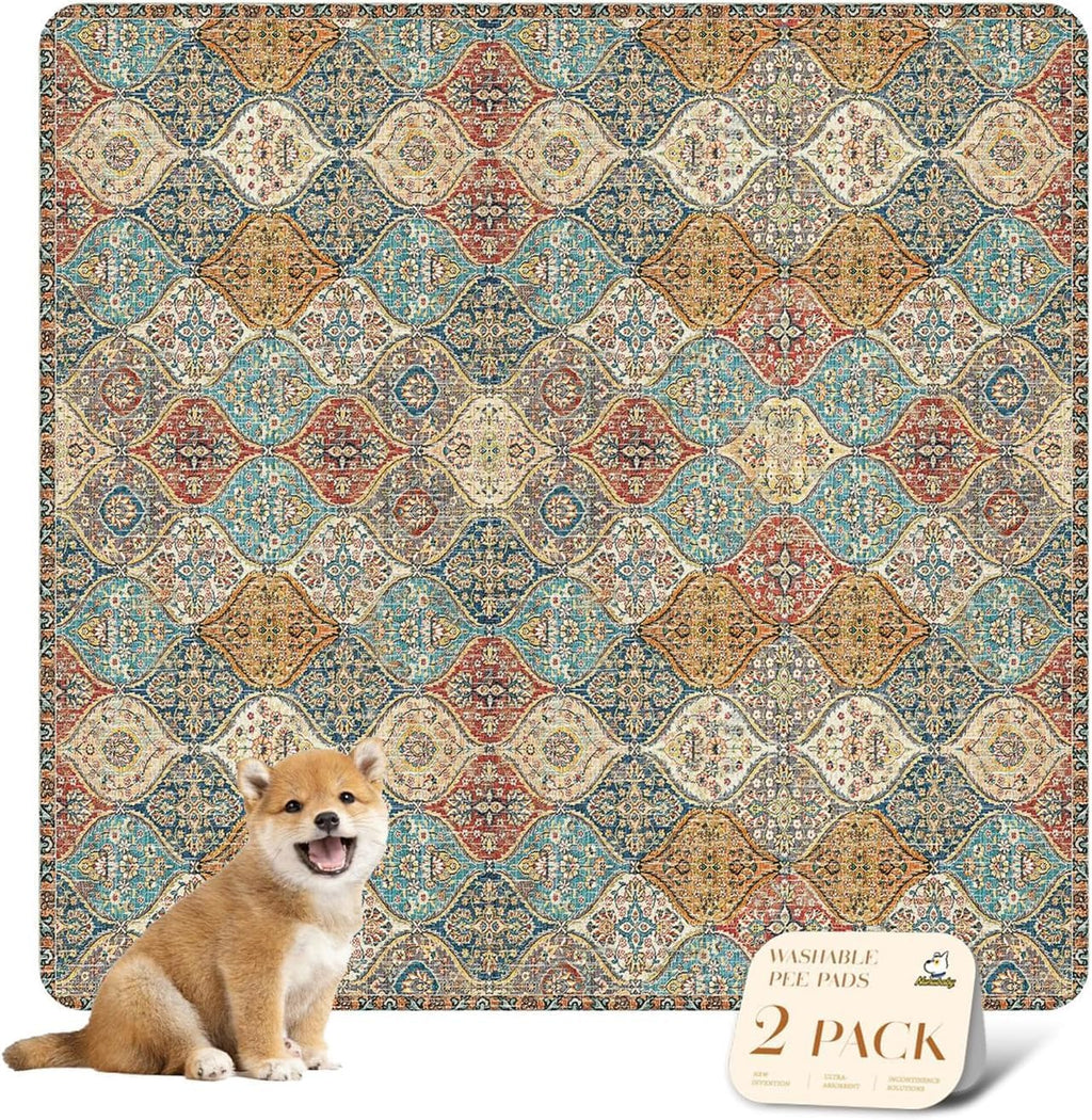 nunubaby Reusable Potty Pads for Dogs for Crates and Floors. Washable Pee Pads for Dogs, Stylish, Non-Slip and Leak-Proof Pee Pads.(Cream/Multi, 36" x36")