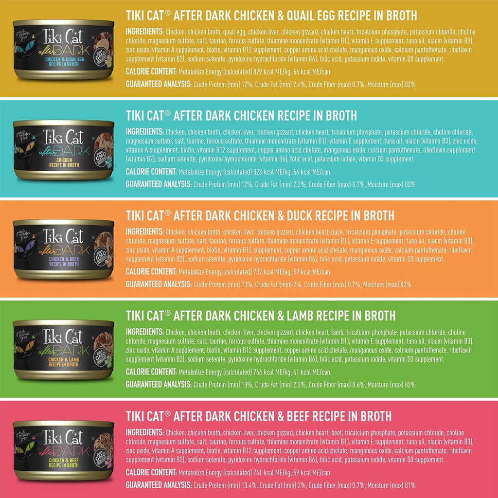 Tiki Cat After Dark, Variety Pack, High-Protein and 100% Non-GMO Ingredients, Wet Cat Food for Adult Cats, 2.8 oz. Cans (Pack of 12)