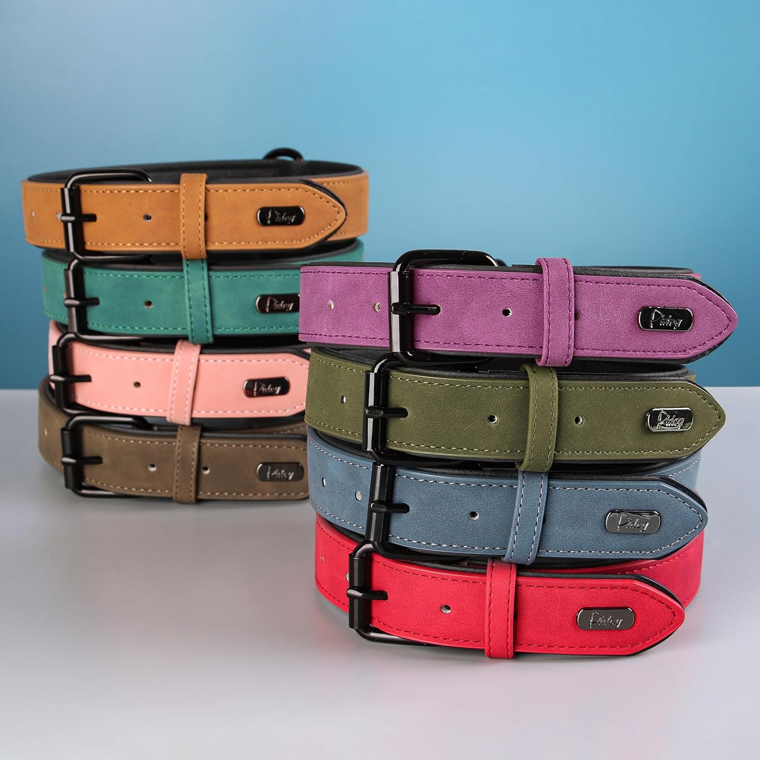 Didog Soft Padded PU Leather Dog Collar, Breathable and Adjustable Dog Collars for Medium Dogs, Comfortable for Daily Walk, Blue, L Fit Neck 13-17"(22-44 lbs)