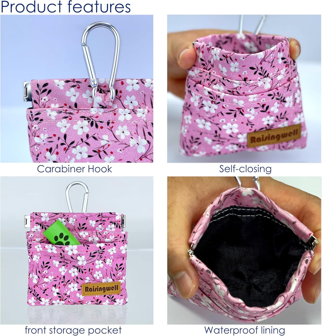 Dog Treat Pouch, Small Cotton Pocket Sized Training Holder, Hand Free Walking Fanny Bag with Carabiner, Self-Closing Pet Feed Snack Reward, Behavior Aids for Puppy Travel or Outdoor Use