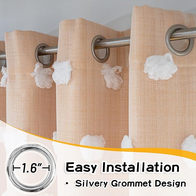 MYSKY HOME Yellow Curtains for Living Room Nursery Curtains 84 Inch Long Double Layer Curtains for Kids Room White Pom Pom Sheer Blackout Grommet Room Darkening Window Curtains 2 Panels Set 52" x 84"