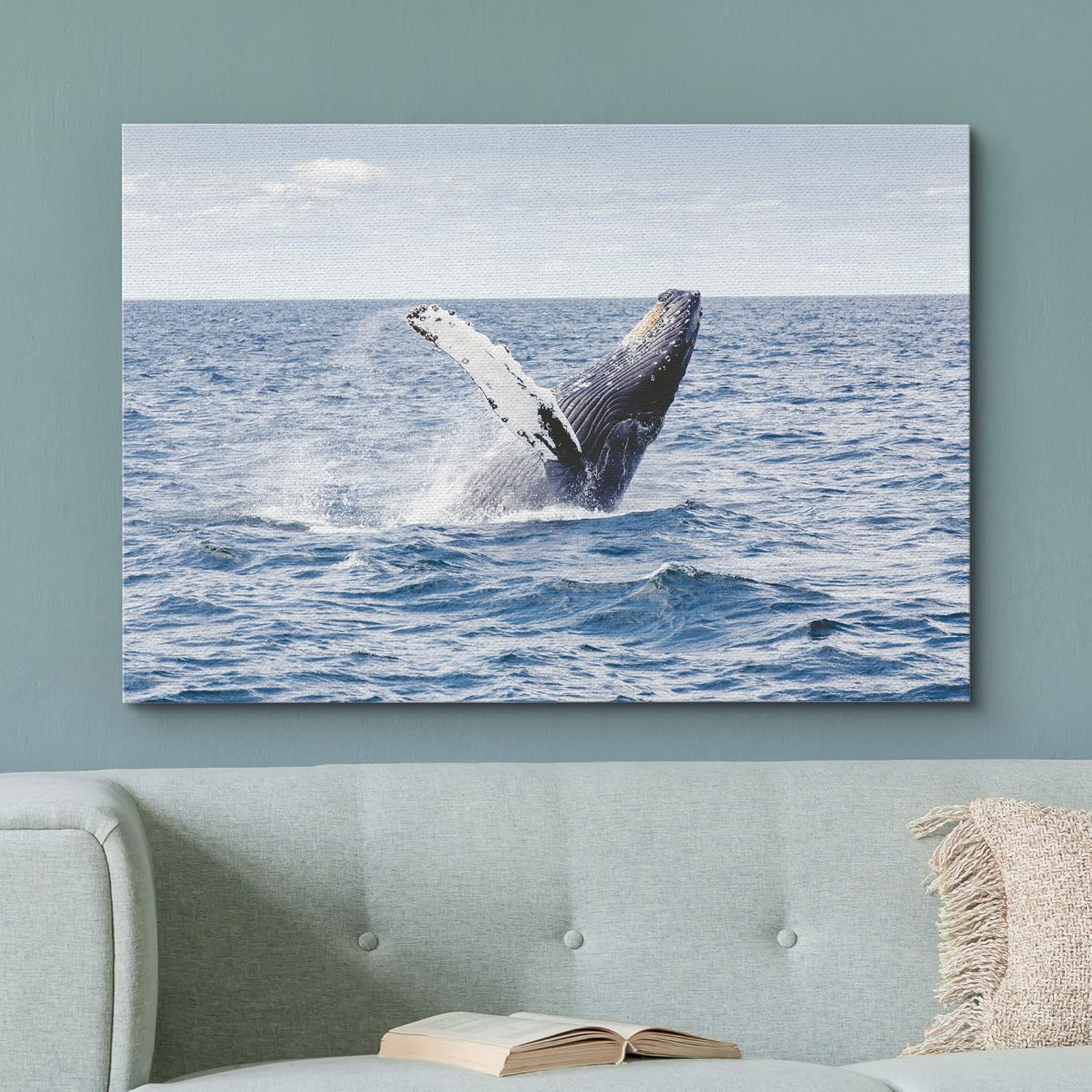wall26 Canvas Print Wall Art Tropical Ocean Sea Water Horizon Blue Whale Nature Animals Photography Realism Rustic Scenic Landscape Wilderness Colorful for Living Room, Bedroom, Office - 24"x36"