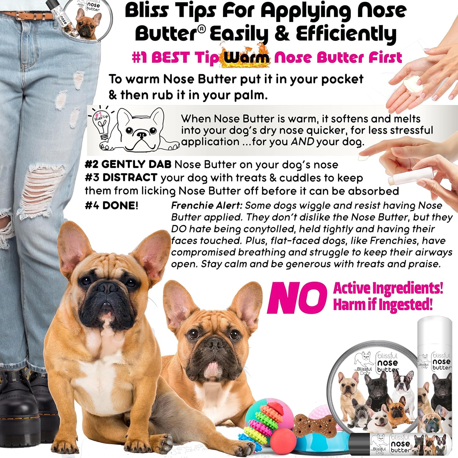 The Blissful Dog French Bulldog Black Masked Fawn Unscented Nose Butter - Dog Nose Butter, 2 Ounce