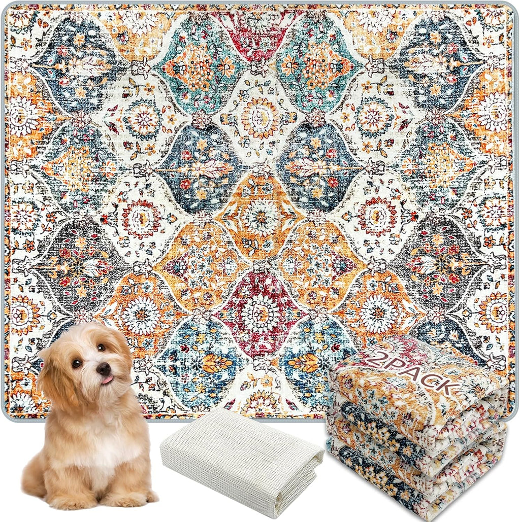 Washable Pee Pads for Dogs, (2 Pack, 36"x42") Upgrade Reusable Puppy Pads with Non-Slip Rug Pad, Super Thickening Absorbent Leakproof Dog Traning Pads Whelping Pad for Dogs, Doggie(Orange)