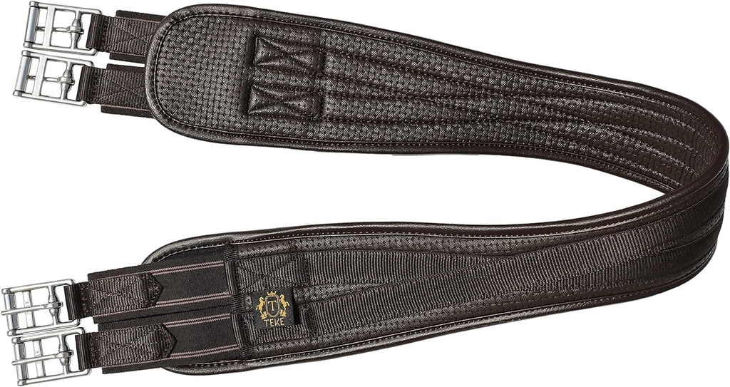 T TEKE Contoured Chafeless Girth for Horses, Airflow Waffle PVC Foam Construction with Double Side Heavy Duty Cotton Elastic and Stainless Steel Buckles (38"-56")