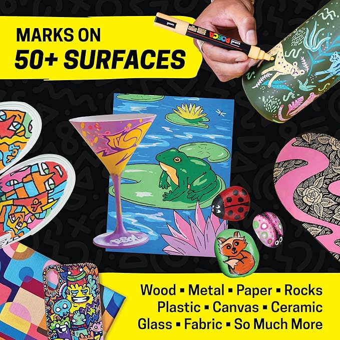 Posca Exclusive Holiday 5M Paint Markers Gift Set of 16 with Carrying Case, Great for Kids and Adults, Acrylic Art Markers for Coloring Christmas Decorations, Canvas, Wood, Glass and Metal